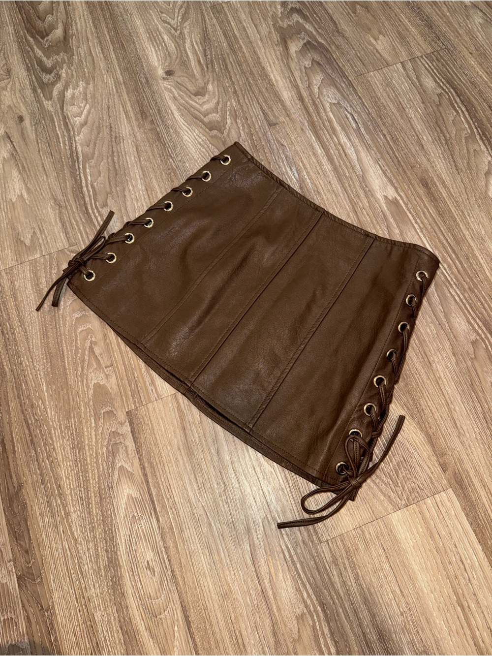 french kyss Brown Faux Leather Lace-Up Mini Skirt